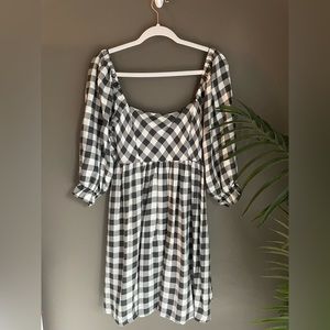 Grey Square Neck Gingham Mini Dress | Pink Lily Boutique | NEW